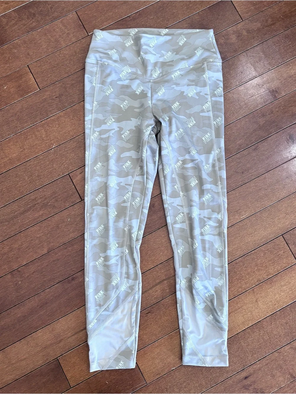 PINK Victoria's Secret Light Tan Camo Leggings with Logo - Picture 1 of 9